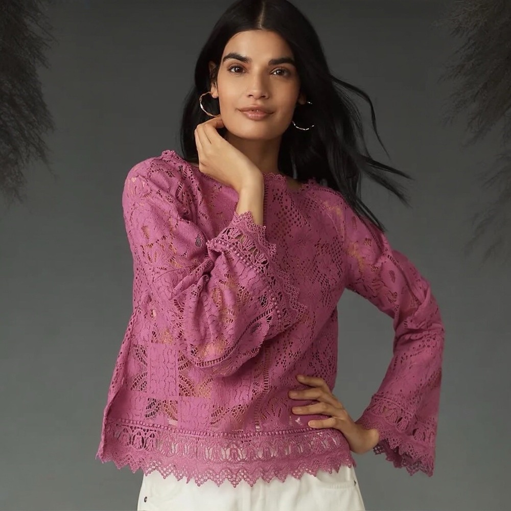 M / Anthropologie PatchesLong Sleeve Lace Top
